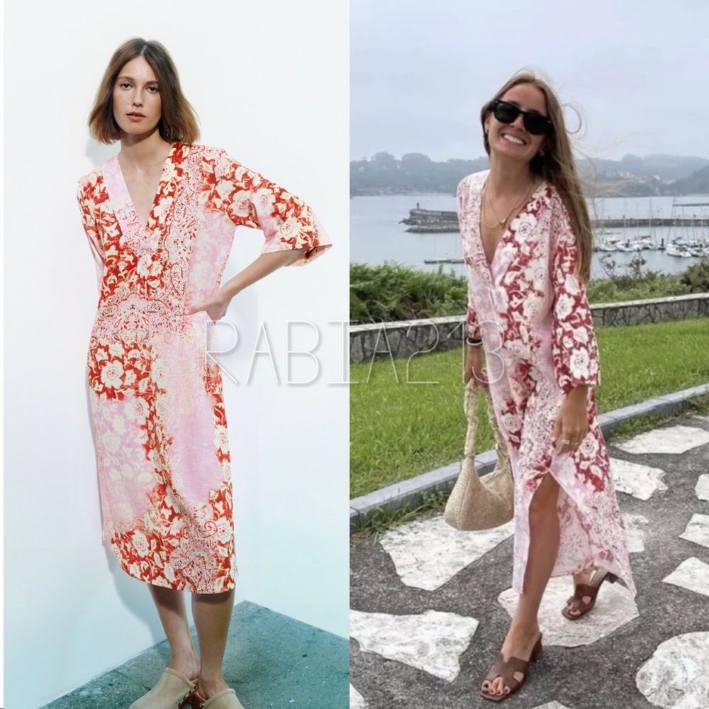 ZARA LINEN BLEND PRINTED TUNIC DRESS